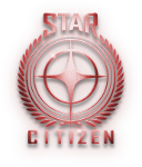 Port-lit, metallic, Star Citizen Logo comprising a single cruciform star encapsulated by a wreath and set between the words STAR and CITIZEN